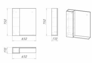 Шкаф-зеркало Grossman Альба 206502 65см левый веллингтон/бриз